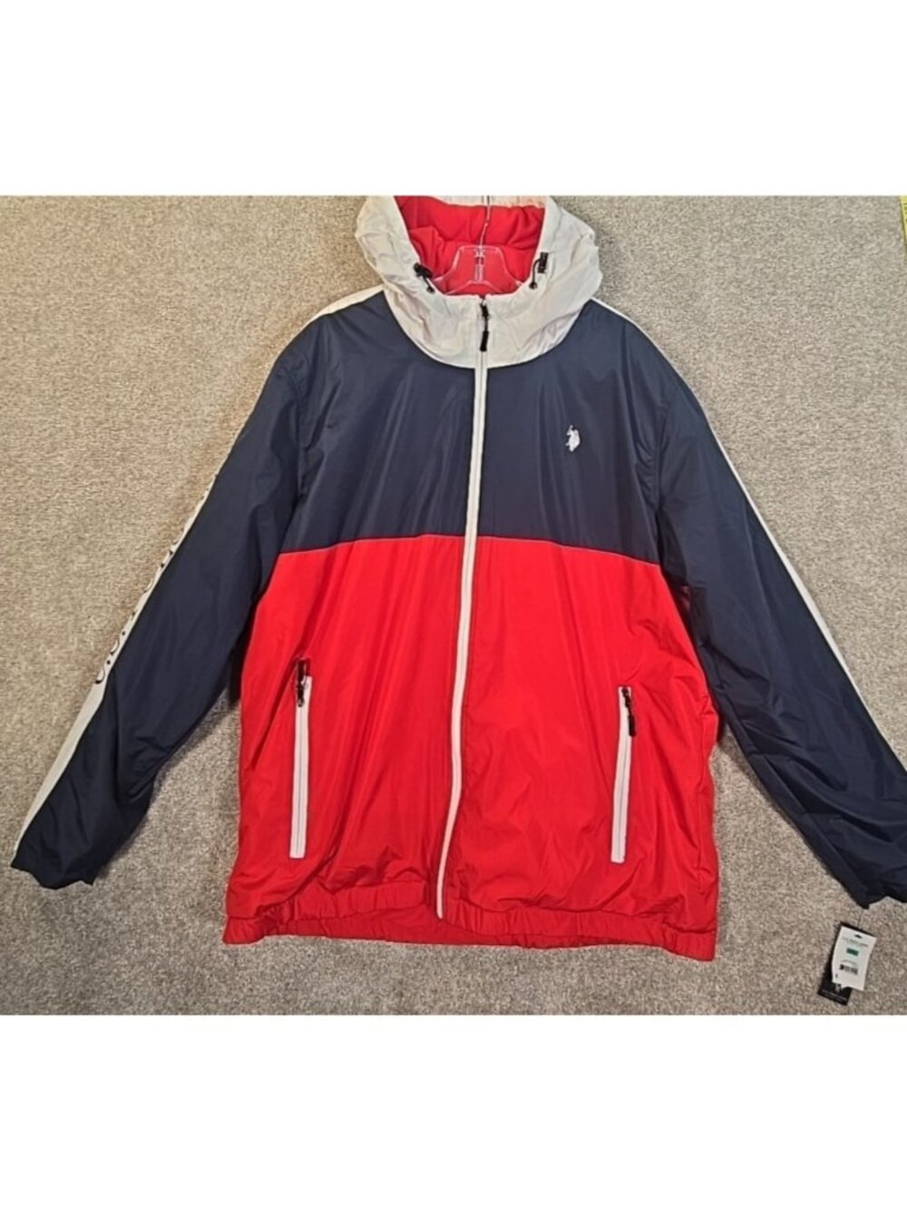 U.S. Polo Assn USPA Polar Fleece Jacket Colorblock Windbreaker Hooded Men's XL